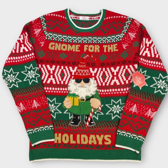 Ugly Christmas Sweater Mens MEDIUM 38-40 Holiday Time Gnome Party Tacky Novelty - Picture 1 of 11
